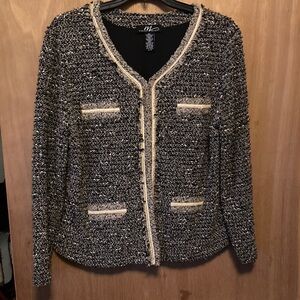 Midnight Velvet Black and Cream Textured Blazer